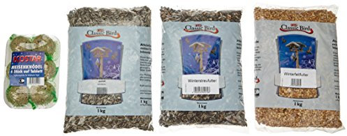 CLASSIC BIRD Comida para pájaros Super Winter Set en cubo, alimento para pájaros con pasas, bolas para aves silvestres, semillas de girasol | Alimento para pájaros nueces