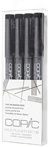 Copic Multiliner, fin spets, A4, set, svart
