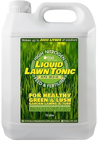 Elixir Gardens Liquid Lawn Tonic Feed & Fertiliser | 0.5L-10L Sizes | All Season For Plants, Fruit, Flowers and Turfs | Makes up to 2000L of Feed | 10 Litre Bottle