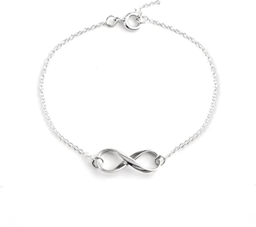 Silverly Pulsera de Plata de Ley 925 para Mujer 16 + 2cm | Pulsera Clásica de Cadena de Eslabones con Símbolo de Infinito | Regalos de Amistad para Mujeres | Pulseras de la Amistad para Adolescentes