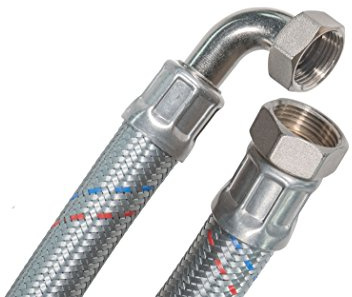 SFX® Flexschlauch 100cm DN19-3/4 Zoll ÜM x 3/4 Zoll ÜM mit 90 Grad Bogen Sanitär Heizung Stahldraht Umflechtung Panzerschlauch 1000mm