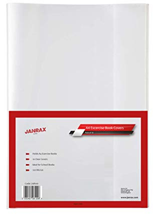 Pack of 10 A4 Clear Exercise Book Covers by Janrax - Notebook, School, University Supplies