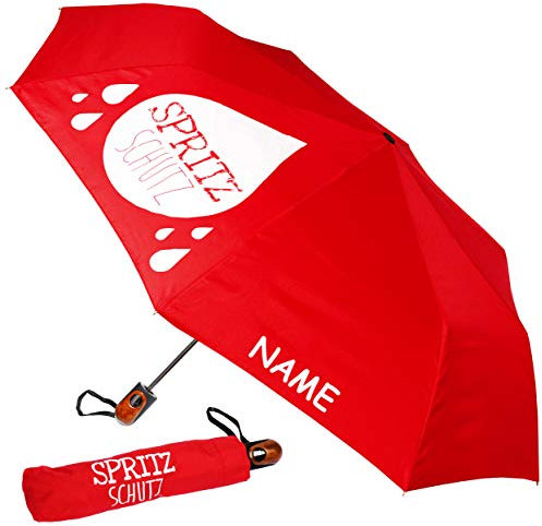 alles-meine.de GmbH Taschenschirm - AUTOMATIK - Spitzschutz - rot - incl. Name - ø 100 cm - großer Regenschirm/Kinderschirm/Erwachsenenschirm - Automatikregenschirm/Par..