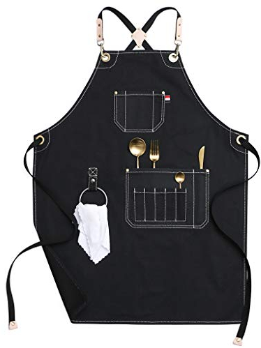 Jeanerlor Werkzeugschürze – gewachste Segeltuch Arbeitsschürze mit multifunktionalen Taschen – gewachstes Segeltuch langlebige Arbeitsschürze für Damen und Herren Smart Cross Back Straps Design –