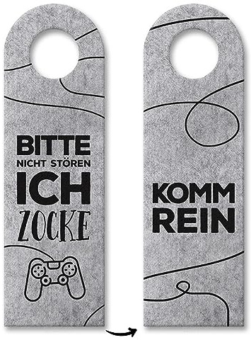 Nicht stören, ich zocke oder Komm rein Türhänger in Grau mit Zocker Motiv gaming