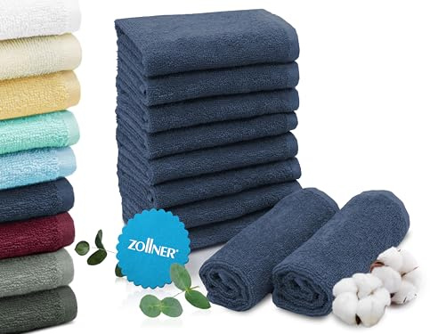 ZOLLNER 10er Set Seiftücher in 30x30 cm - saugstarke und weiche Waschlappen in dunkelblau - mit praktischem Aufhänger - waschbar bis 60°C - Baumwolle - Hotelqualität
