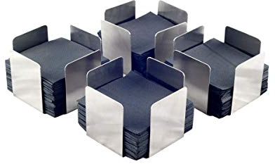 HostelNovo - Servilletero ideal para servilletas de cóctel - Servilletero de acero inoxidable - 11x11x7 cm - Pack de 4 servilleteros. Incluye 200 servilletas negras de micropunto.