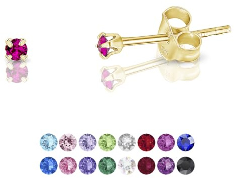 DTPsilver - WINZIGE Ohrringe 925 Sterling Silber Gelb Vergoldet mit Kristallen von Swarovski® Elements Runde Sehr KLEINE Ohrstecker - Durchmesser 2 mm - Viele Farben erhältlich