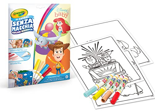 Crayola - Color Wonder-Coloring Set mit 18 Malvorlagen und 4 Stiften ohne Flecken, Disney Baby, Mehrfarbig, 22 Stück, 75-2777