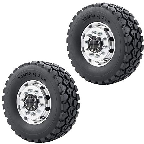 Que-T Metal Front Wheel Rims Hubs & Rubber Tires for 1/14 RC Tamiya Tractor Climbing Trailer Car, Pack of 2