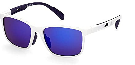 adidas Sport SP0035 Herren-Sonnenbrille, Schlanke und Leichte Sport-Sonnenbrille, Navigator-Brillenglasform, Violette Gläser, Weiß