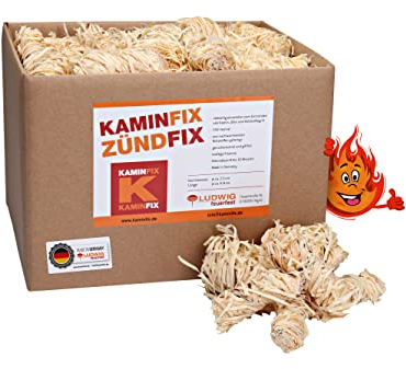 Kaminfix Über 190 Stück, Anzünder aus Holzwolle und Wachs mit besonders Langer Brenndauer Made in Germany (3kg im Karton)