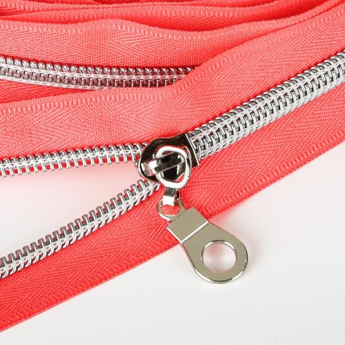 Sawoake 9m Bulk Zipper, (#5) Reißverschlüsse zum Nähen, Pink Nylon Coil Zipper mit Silver zähnen, Ersatz Nähreißverschluss mit 10PCS Reißverschluss Sliders(#5 Pink Silver)