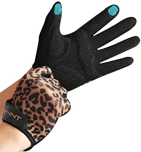 RYMNT Ventilated Workout Gloves for Women Men Full Finger.Weight Lifting Gloves with Full Palm Vent & Breathable Mesh Back for Gym, Weightlifting, Fitness, Exercise,Training.Cycling.Leopard.Small