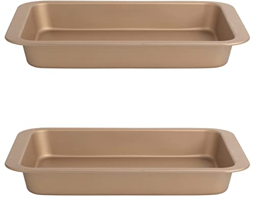 Russell Hobbs COMBO-8121 Set of 2 Opulence 36 cm Roasters, Non-Stick Surface Roasting Tin, PFOA Free, Easy Clean, Stylish Design, Ideal Roasting Tray for Meat, Vegetables and Treats, Gold
