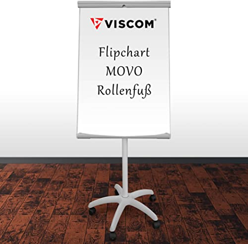 VISCOM® Chevalet de conférence avec pied à roulettes MOVO – Flipchart magnétique utilisable avec ou sans papier – Chevalet de présentation réglable en hauteur – Sans bras extensibles