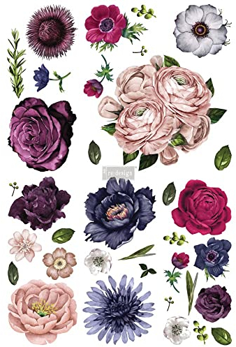 Redesign With Prima® - Lush Floral II – 6 Blatt, Designgröße 111,8 x 76,2 cm, Möbeltransfer, Badezimmer, Nachttische, Tischdekoration, Transfer, Wandaufkleber, Wandaufkleber, Dekoration für Küche