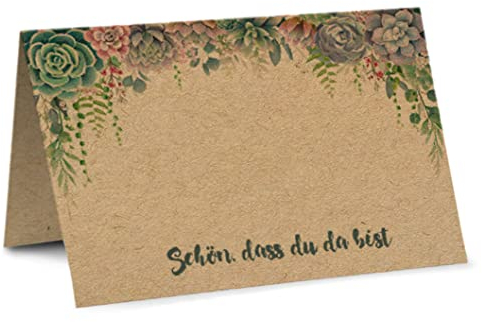 Partycards Tischkarten Geburtstag, Tischkarten Hochzeit, Tischdeko Hochzeit, Hochzeitsdeko Tisch - 50 Stück, Namensschilder, DIN A7, Platzkarten Kommunion, Namenskarten Konfirmation, Taufe