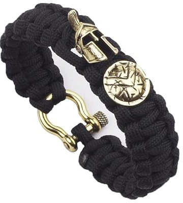 LAECCO Bracciale in Pelle Bracciale in Pelle da Uomo Vintage Creativo Paracord Spartano Salvavita Paracord a Sette Core Fibbia ad Arco personalità Moda