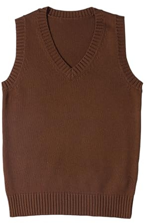 ZUEVI Women's Sweater Vest Classic V Neck Uniform Pullover Knitwear Tops Sleeveless Knitted Sweaters Vests(Coffee-S)