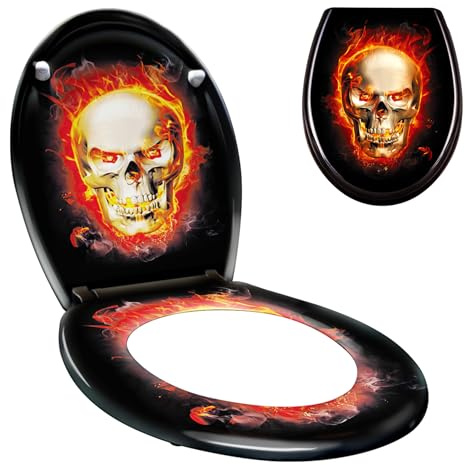 SUBTLETY Oval Toilettendeckel mit Absenkautomatik O Form Klodeckel aus Kunststoff Toilettensitz inkl. Brille & Verstellbaren Scharnieren Quick-Release WC-Sitze für Einfach Reinigung (Motive H)