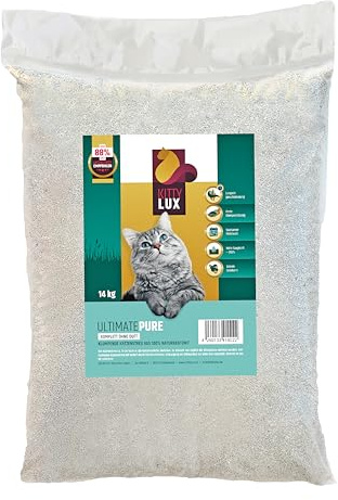KittyLux klumpende Katzenstreu Ultimate Pure 4x14kg ohne Duft für Sensible Katzen, Klumpstreu 100% Naturbentonit, extrem staubarm, Feste Klumpenbildung, schnelle Geruchsbindung, geringer Verbrauch