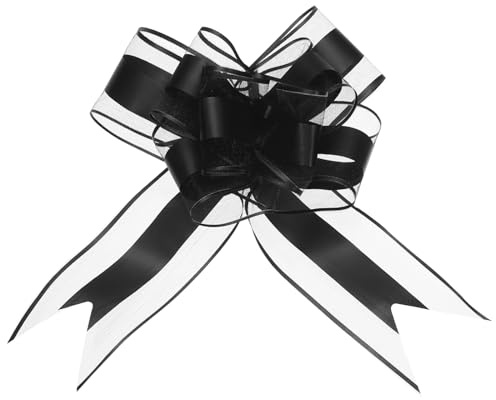 QUARKZMAN 10 Stück Geschenkschleife, Geschenk Schleife mit Geschenkbänder, Ziehschleife ø 20cm Dekoschleifen für Auto Dekor Hochzeit Geburtstag Verpackung Weihnachten (Schwarz)