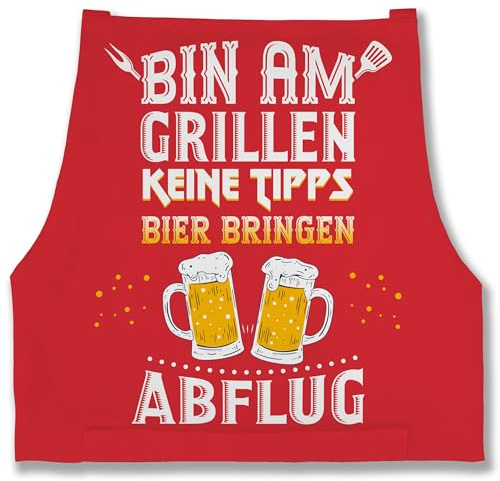 Schürze - Grillschürze Herren 1 - Bin am grillen keine Tipps Bier bringen Abflug - Männer Geschenk Lustig Grillen - 85x69 - Rot - männergeschenke grill geschenke schürzen mann grillgeschenke