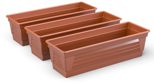 Plastard Blumenkasten 3er Set 80 cm Terrakotta, Pflanzkasten, Balkonkasten | Witterungs-, UV- & frostbeständig, Deko Pflanztopf ideal für Garten & Balkon, Robuster & vielseitiger Pflanzkübel 19 Liter