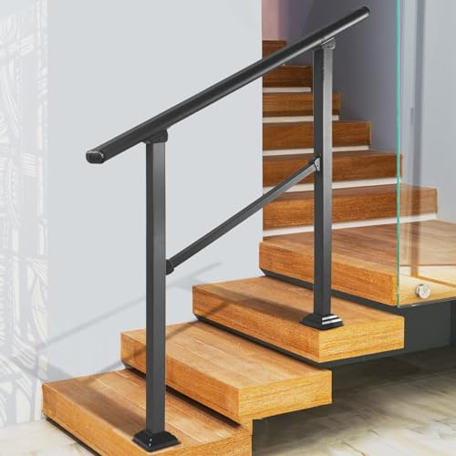 THAMPA Pasamanos de Hierro Forjado Negro Pasamanos de Escalera Antideslizante de Seguridad para escaleras Barandilla de Escalera Interior y Exterior Ángulo Ajustable Juego de barandilla de y Exterior