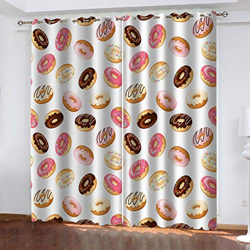MAYNUO Blickdichte Vorhänge Mit Motiv 3D Rosa Donuts Kinder Gardinen Blickdicht Ösen Gardine Thermo 264x214 cm Schlafzimmer Kinderzimmer Vorhänge Dekoratives Muster, Verdunklungsvorhänge