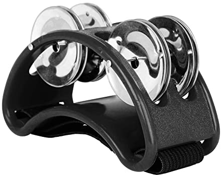 COMETX Foot Tamburin Percussion Foot Tamburin mit 4 Paar Edelstahl Schellen & Gummiband Percussion Musikinstrument für Cajon Begleitung