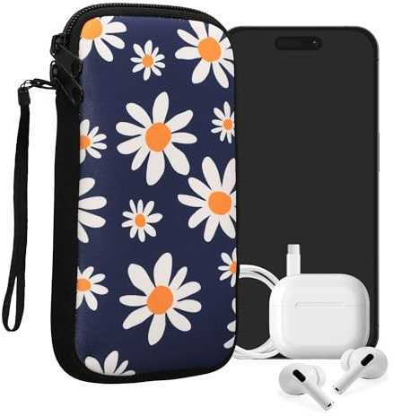 kwmobile Handytasche für Smartphones XXL - 7 - Neopren Handy Tasche Hülle Cover Case Schutzhülle - Kleine Gänseblümchen Blau Weiß Gelb - 17,7 x 8,5 cm Innenmaße