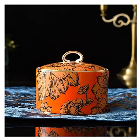 FQCXCKJ Azucarero de estilo europeo, tarro de azúcar de cerámica con tapa, diseño de patrón de flores de línea dorada, azucarero de porcelana de hueso
