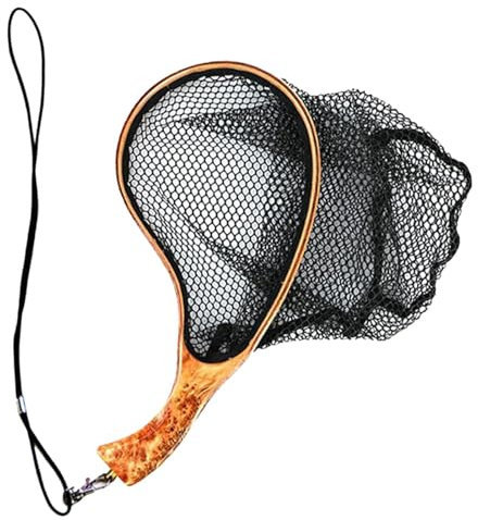 Épuisette de pêche à la truite - Épuisette de pêche avec poignée en bois - Filet de bassin en maille noire - Filet de pêche sans danger pour les poissons - Filet de capture de libération