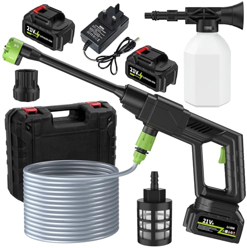 Cordless Pressure Washer with 6-In-1 Nozzles Cordless Jet Washers 500PSI 1GPM 300W Portable Power Washer for Car Battery High Pressure Washer Patio Cleaner Machine Black