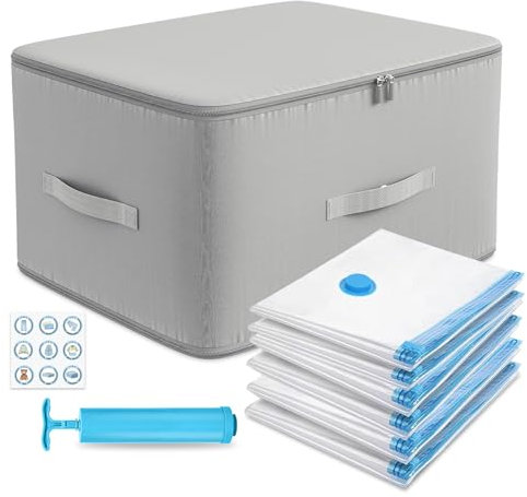 Ultra Platz Sparender Selbstkomprimierender Organizer, 54×42×60cm, Bettwäsche Organizer für Kleidung Decken Quilt, AufbewahrUngstasche für Bettdecken und 6 Stück Vakuumbeutel für Kleidung, 60x40cm
