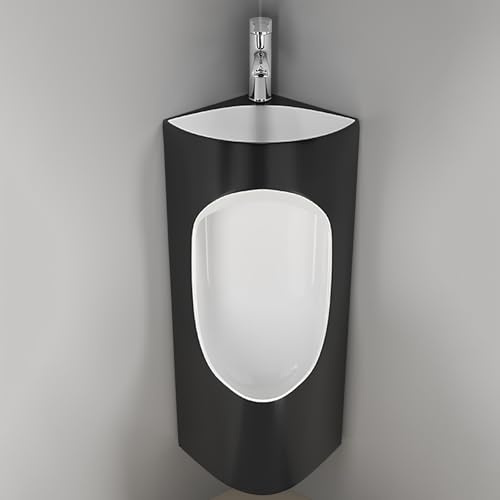 ZDMZR Urinarios de Esquina para Baño de Hombres, Urinario con Grifo Y Lavabo, Urinarios de Cerámica, Urinario de Garaje, Urinario Masculino a Prueba de Derrames(Black)