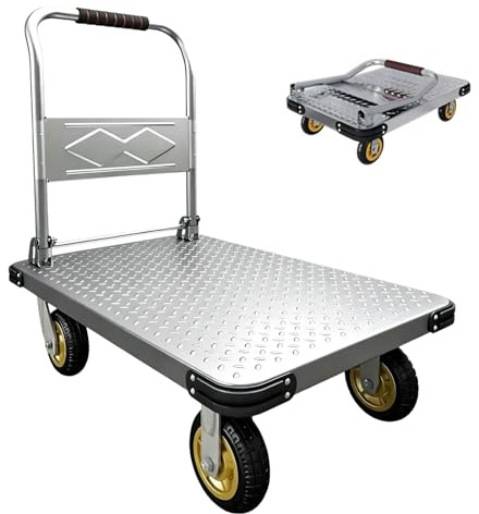 Plattformwagen Klappbar 500kg, 90x60 cm Robuste Transportwagen mit 12 cm Leichtgängigen Rädern und Bungee-seilen, Rollwagen für Garagen-lagerumzüge, Kompakte Lagerung, Silber