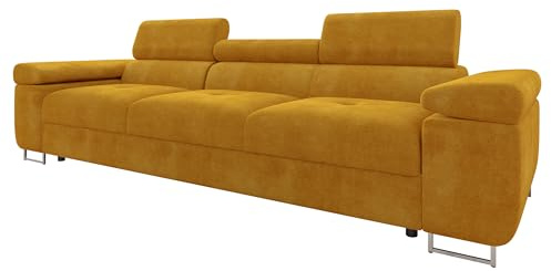 Mirjan24 Sofa Torezio III mit Einstellbare Kopfstützen, Dreisitzer Polstersofa, Füße aus Metall Chrom, Sofagarnitur, Wohnlandschaft, Couchgarnitur (Wave 05)