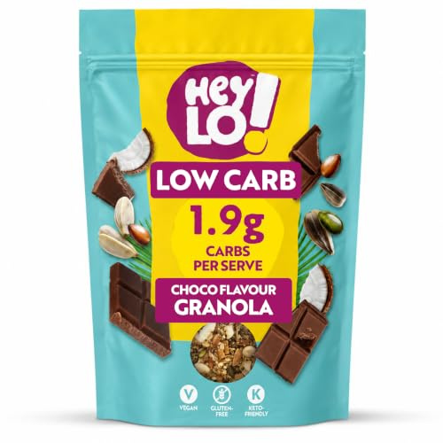 HeyLO Low Carb Keto Granola, Cocoa Crunch, 1.9g Carbs per Serving, 360g | Low Sugar, High Fibre, Blood Sugar Management, Breakfast Cereal, Vegan, Gluten-Free