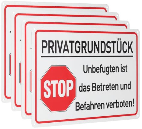 QUARKZMAN 4 Stück Privatgrundstück Schilder 30 x 20 cm Aluminium | Betreten Verboten Schild, Reflektierend Warnschild, Mit Bohrlöcher, Rostfrei Hinweisschilder, Für Außenbereich Privatweg