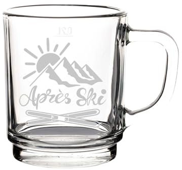 LUXENTU Glühweintassen mit personalisierter Gravur, Teegläser 250 ml, Geeichte Glasbecher bei 0,2 Liter, Großes Set für Gastronomie & Events, Motiv: Après Ski, 60 Stück