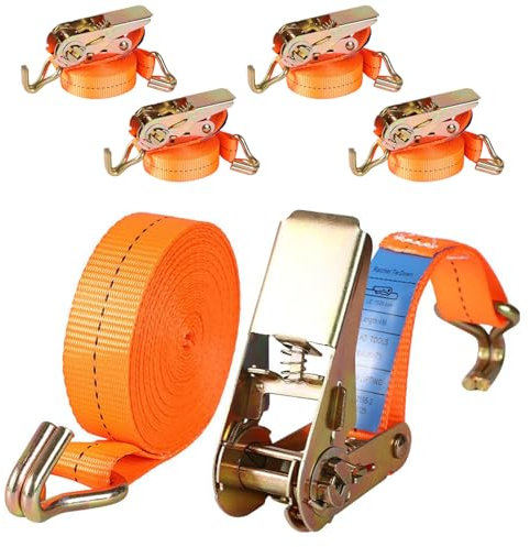 Putentfun 4 x 1000 KG Ratchet Straps with Double Hooks,4M x 25mm Heavy Duty Ratchet Strap Tensioning Belts Adjustable Cam Buckles Strap Lashing Straps for Car Roof Rack/Vans/Motorcycle/Luggage