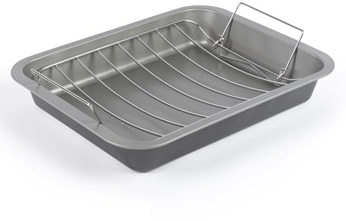 Salter Essentials 41 cm Roasting Tray & Rack – Non-Stick Coating, Rectangular Roaster, Dishwasher Safe, Easy to Clean, Made in The UK, Durable Vegetable Roasting Pan, Lightweight, PFOA-Free