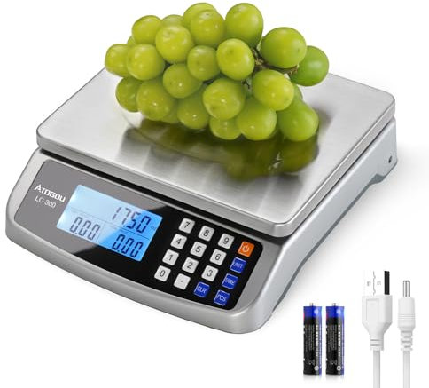 ATOGOU Commercial 30kg Large Digital Kitchen Scale 1g with Price Computing, Stainless Steel Scale, AA Battery or Plug-in Use and LCD Display for Baking, Cooking Meat, Counting Coins DT580