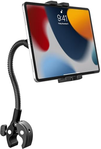 woleyi Support Tablette pour Poussette Fauteuil Roulant Bateau Vélo avec Col de Cygne, Support Tablette Guidon Tube Pôle pour iPad Mini Air Pro, Galaxy Tab, Kindle, Fire, Téléphone, 4-13