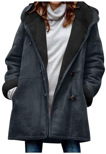 Winter Jacket Women Plus Size Fleece Lined Parka Coat Hooded Winter Coat Warm Outerwear Ladies Windbreaker Jacket Fur Lined Coats for Women UK Overcoat Thickened Outerwear Winter Clothes UK Clearance