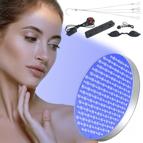 Lampe de bronzage, portable 250 LED ronde pour le visage et le corps, solarium pour la maison, 40 W 460 nm bleu avec crochet de suspension et support de bureau pliable (argenté)