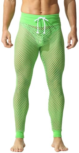 YUFEIDA Herren Lange Unterhosen Fischnetz Mesh atmungsaktiv Hose Taille verstellbar Strumpfhose Leggings Sportleggings für Herren